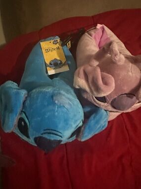 Disney Plush Duo: Stitch and Angel Pillow Buddies in Blue & Pink